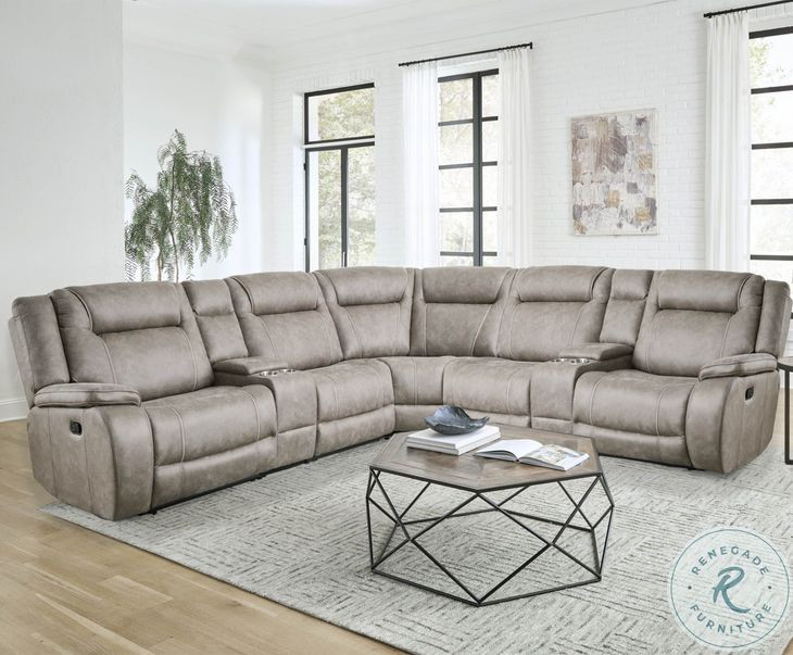 Finn Desert Taupe Performance Fabric 7 Piece Modular Reclining Sectional