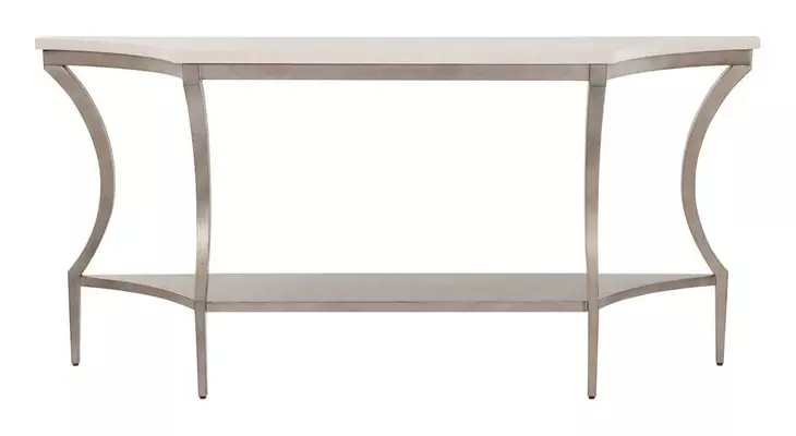Oakmere White and Aged Pewter Demilune Quartz Top Console Table