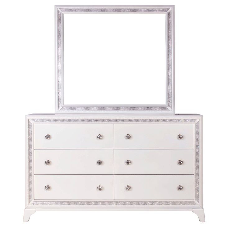 Cassie White 6 Drawer Dresser and Rectangular Mirror