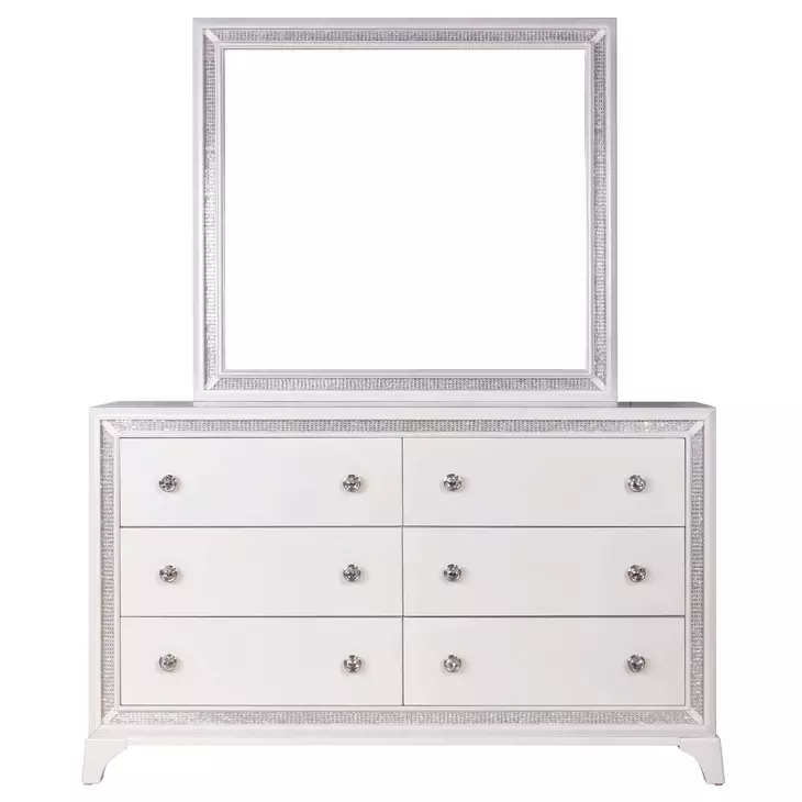 Cassie White 6 Drawer Dresser and Rectangular Mirror