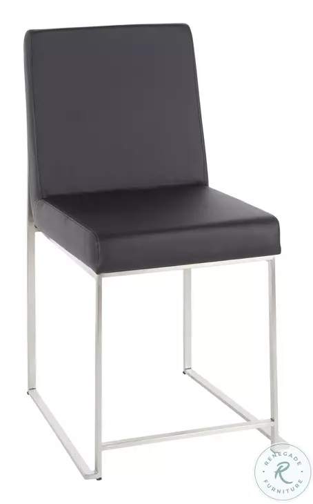 Fuji Stainless Steel And Black Faux Leather High Back Dining Chair Set Of 2