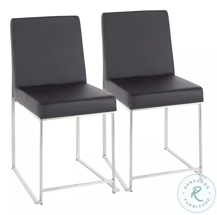 Fuji Stainless Steel And Black Faux Leather High Back Dining Chair Set Of 2
