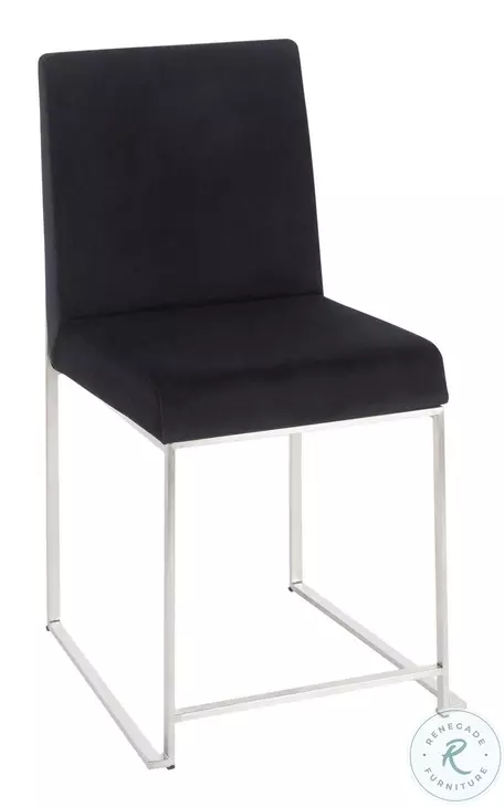 Fuji Black High Back Velvet And Brushed Stainless Steel Dining Chair Set Of 2