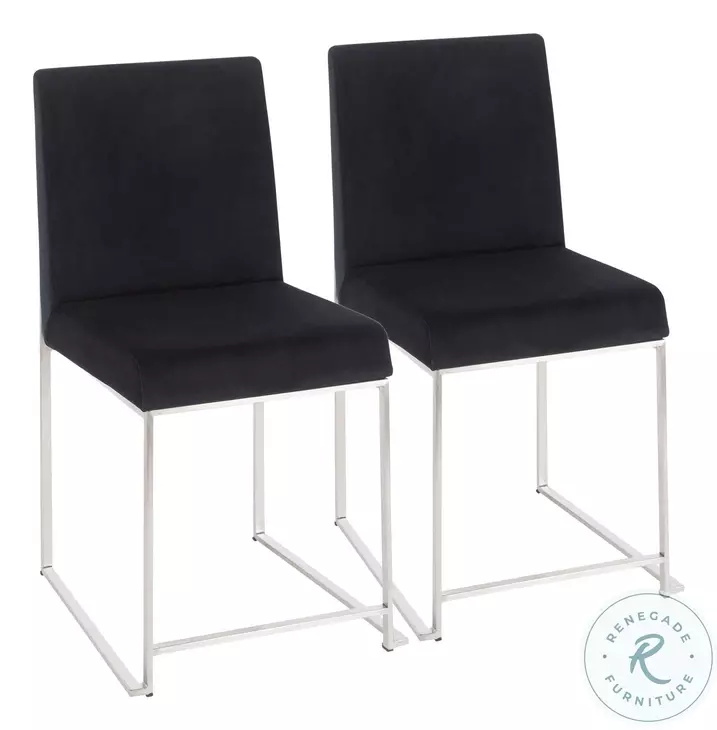 Fuji Black High Back Velvet And Brushed Stainless Steel Dining Chair Set Of 2