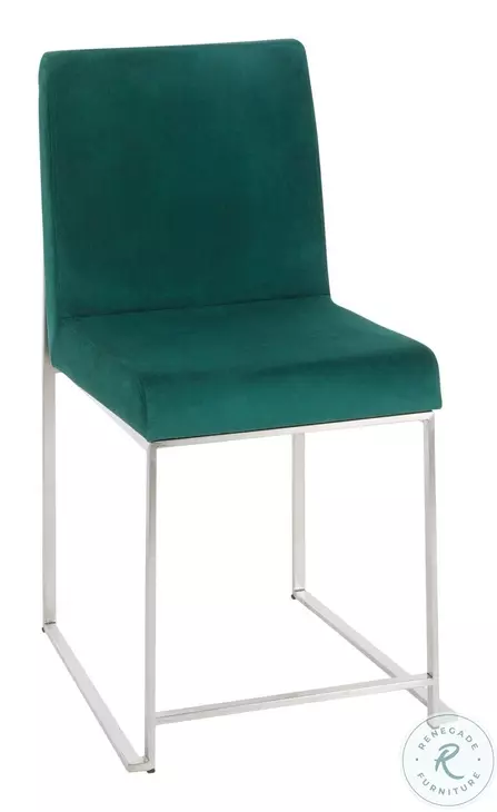 Fuji Green High Back Velvet And Brushed Stainless Steel Dining Chair Set Of 2