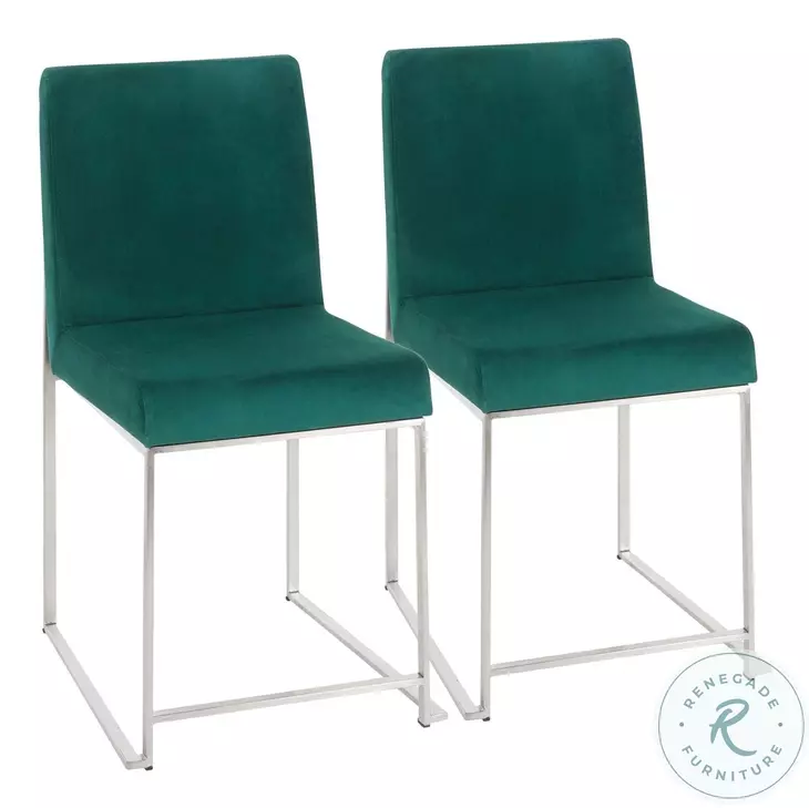 Fuji Green High Back Velvet And Brushed Stainless Steel Dining Chair Set Of 2