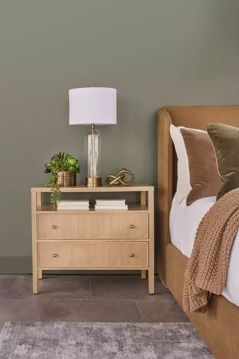 Highland Natural Oak Open Shelf 2 Drawer Nightstand