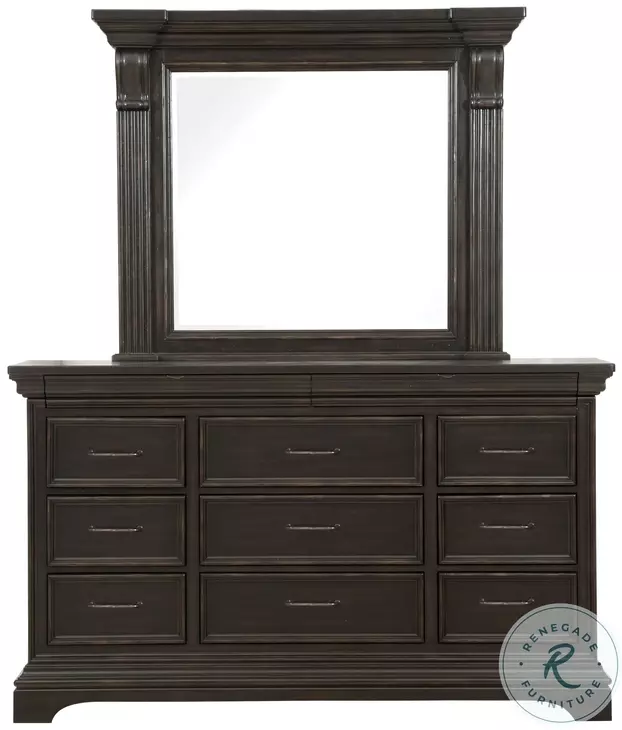 Caldwell Brown 11 Drawer Dresser and Mirror
