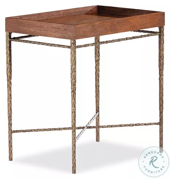 Cleve Rustic Walnut And Antiqued Bronze Chairside Tray Table
