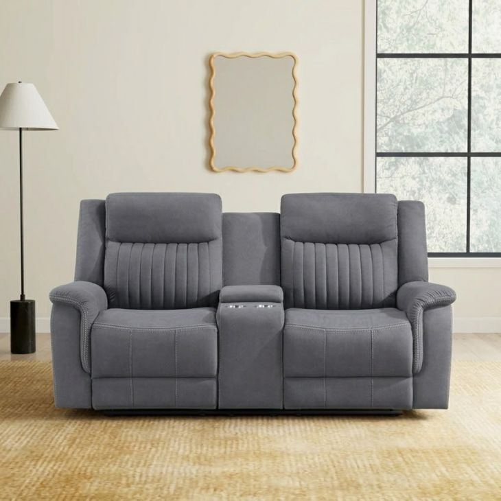Dean Gray Double Reclining Loveseat with Center Console
