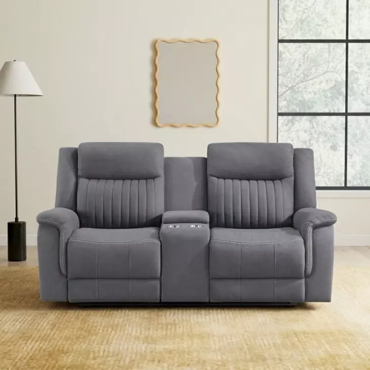 Dean Gray Double 75" Reclining Loveseat with Center Console