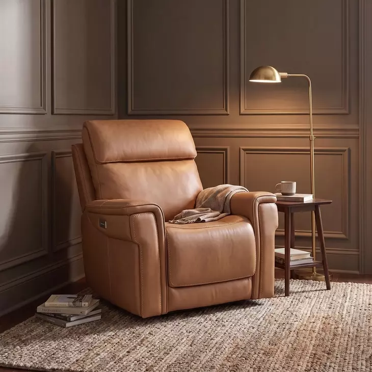 Celeste Sahara Sandalwood Leather Zero Gravity Power Recliner With Power Headrest