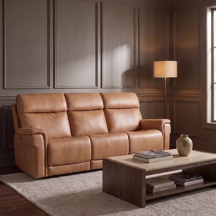 Celeste Sahara Sandalwood Leather Zero Gravity 90" Power Reclining Sofa With Power Headrest
