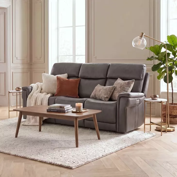 Celeste Sahara Dorian Gray Leather Zero Gravity 90" Power Reclining Sofa With Power Headrest