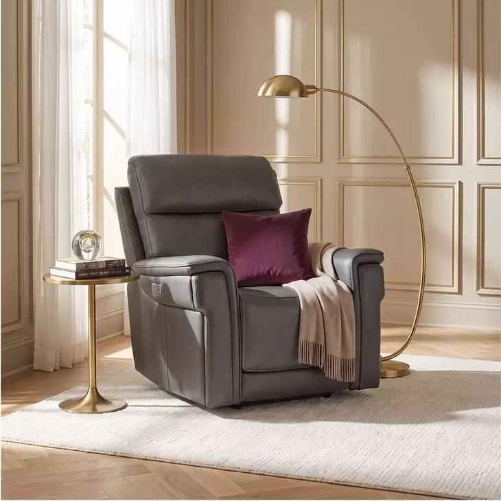 Celeste Sahara Dorian Gray Leather Zero Gravity Power Recliner With Power Headrest