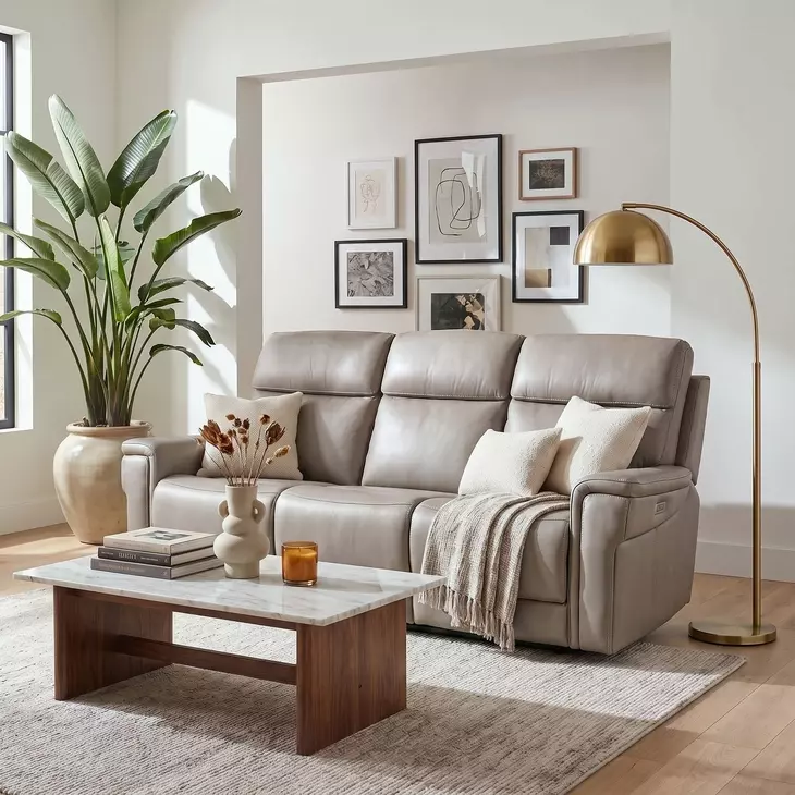 Celeste Sahara Ash Leather Zero Gravity 90" Power Reclining Sofa With Power Headrest