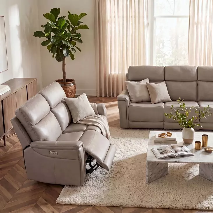 Celeste Sahara Ash Leather Zero Gravity 90" Power Reclining Sofa With Power Headrest