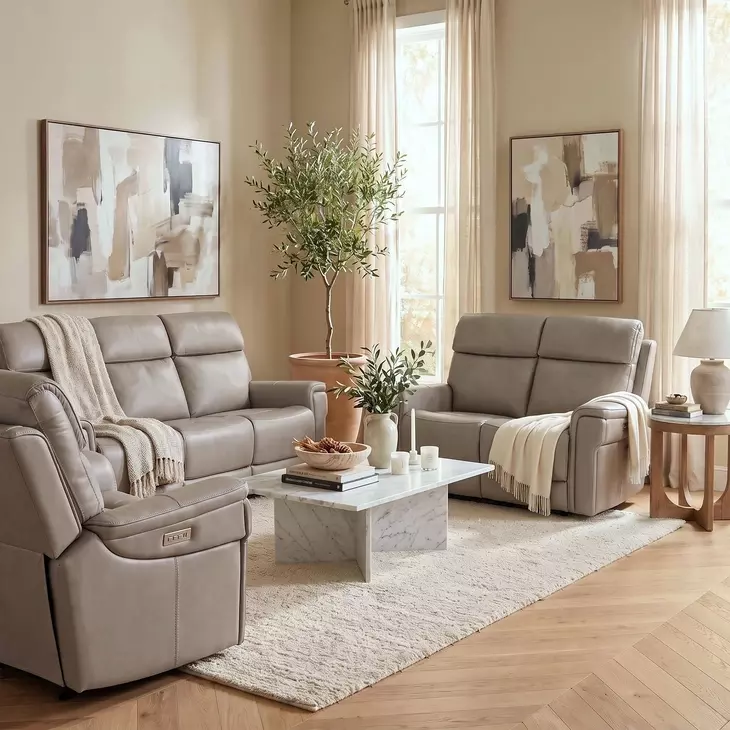 Celeste Sahara Ash Leather Zero Gravity Power Reclining Living Room Set With Power Headrest