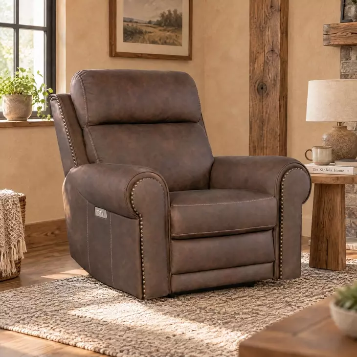 Duncan Dark Brown Leather Power Recliner with Power Headrest And Lumbar