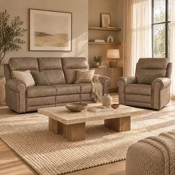 Duncan Light Brown Power Reclining Living Room Set with Power Headrest And Lumbar