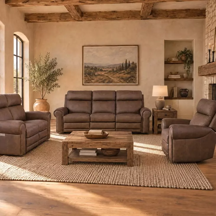 Duncan Dark Brown Power Reclining Living Room Set with Power Headrest And Lumbar