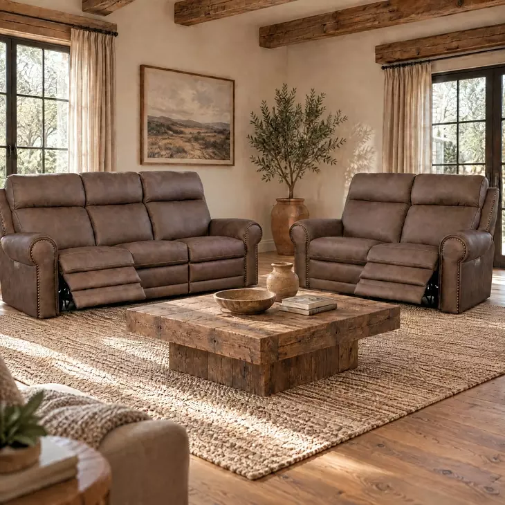 Duncan Dark Brown Leather 91" Power Reclining Sofa with Power Headrest And Lumbar