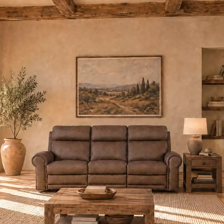 Duncan Dark Brown Leather 91" Power Reclining Sofa with Power Headrest And Lumbar
