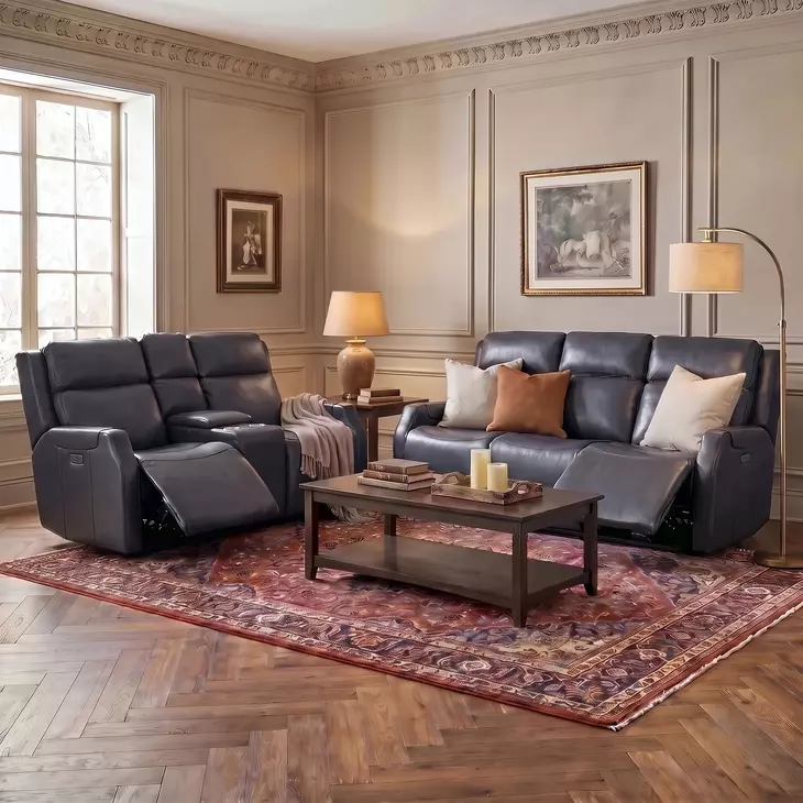 Chesterfield Salvo Denim Leather Zero Gravity Power Sofa with Power Headrest And Lumbar