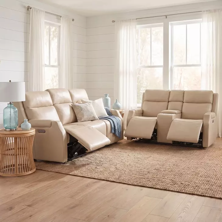 Nelson Salvo Beige Leather Zero Gravity Power Living Room Set with Power Headrests And Lumbar