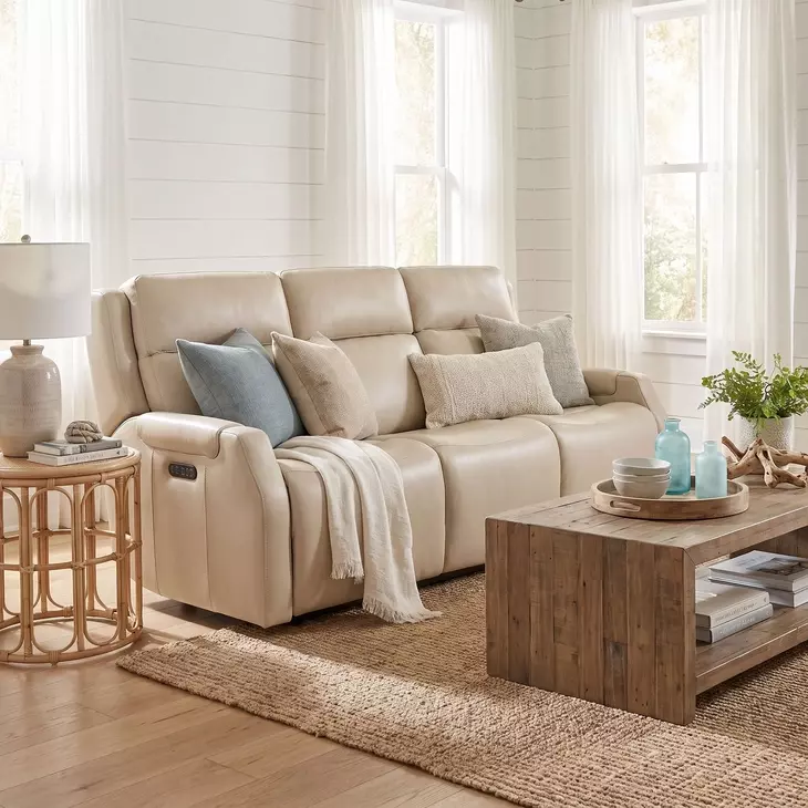 Chesterfield Salvo Beige Leather Zero Gravity Power Sofa with Power Headrests And Lumbar