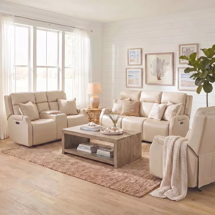 Nelson Salvo Beige Leather Zero Gravity Power Living Room Set with Power Headrests And Lumbar