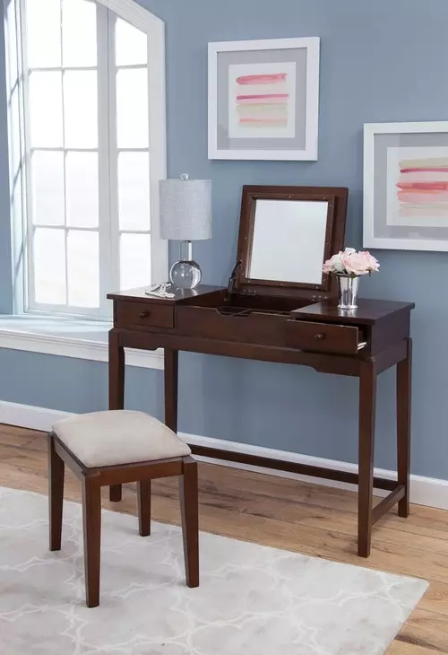 Home Accents Espresso Upholstered Vanity Stool