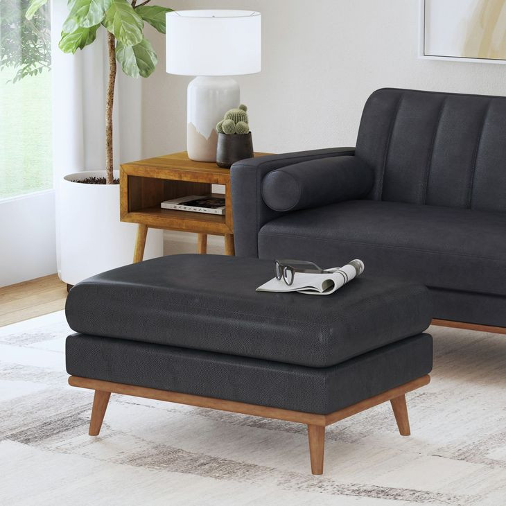 Fable Navy Upholstered Rectangular Ottoman