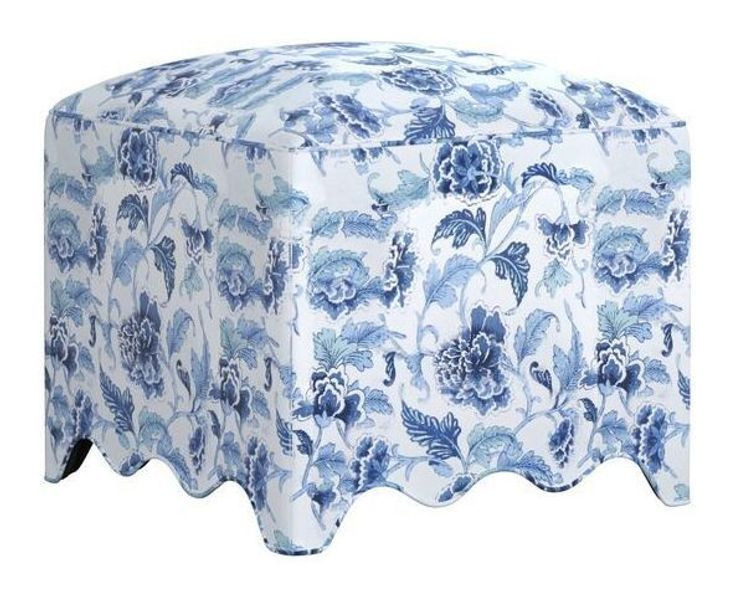 Artisan Upholstery Indigo and White Upholstered Square Lowry Ottoman