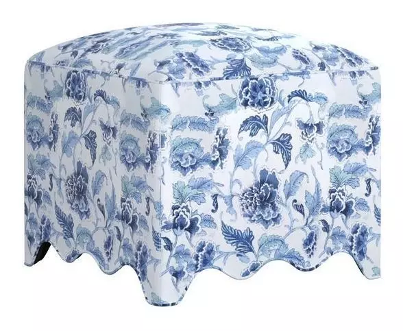 Artisan Upholstery Indigo and White Upholstered Square Lowry Ottoman
