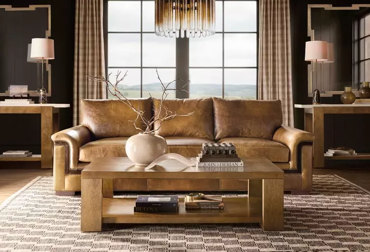 Melange Rich Golden Brown and White Rectangular Marble Top Mulholland Console Table