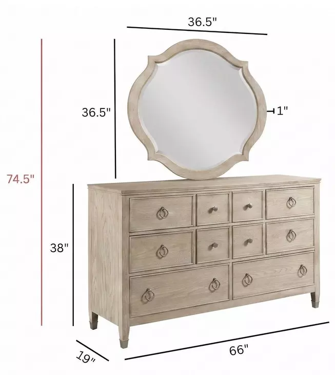 Clearview Oyster 8 Drawer Fremont Dresser with Freeform Accent Mirror