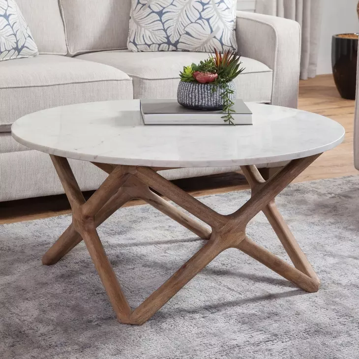 Wyman Banswara White Round Marble Top Cocktail Table