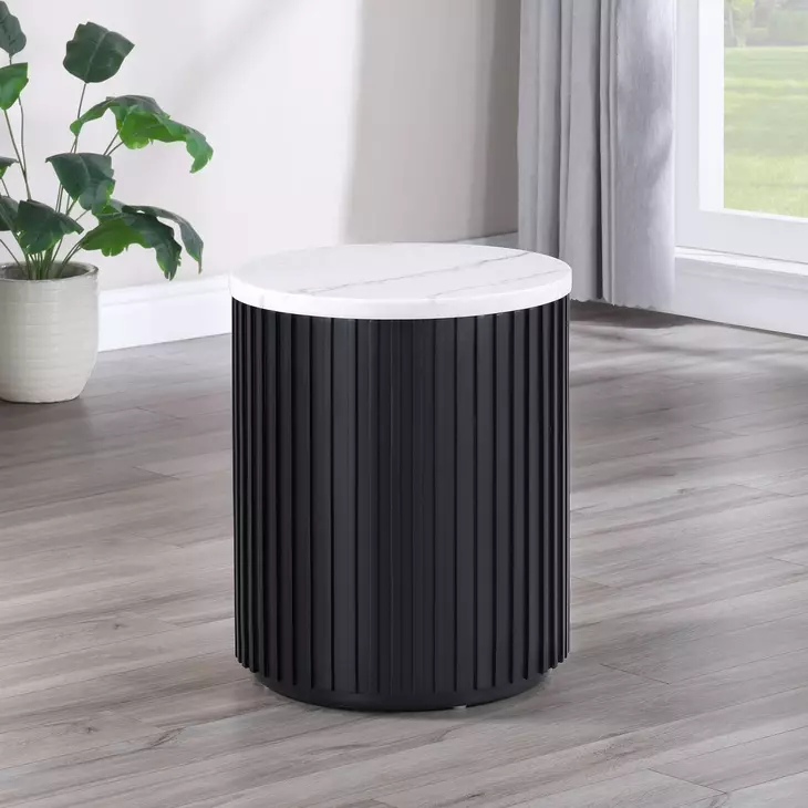 Colvin Black and White Marble Top Round End Table