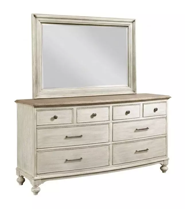 Litchfield Sunwashed and Brown 8 Drawer Weymouth Dresser with Rectangular Mirror