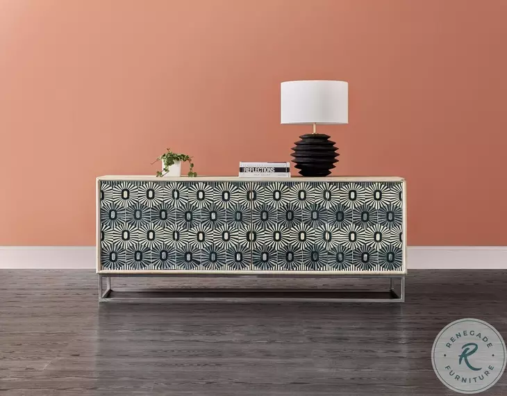 Whitmore Light Wood And Gray Metal Four Door Credenza
