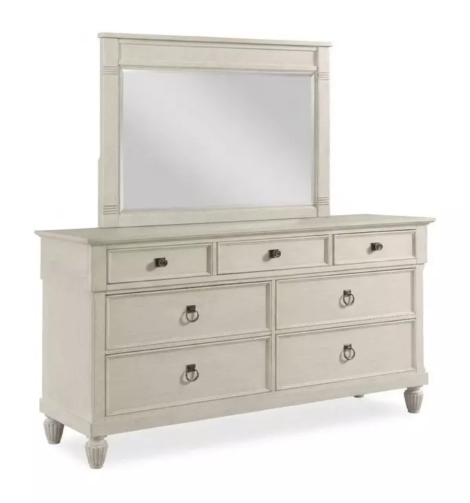 Grand Bay Egret 7 Drawer Saybrook Dresser with Rectangular Landscape Mirror