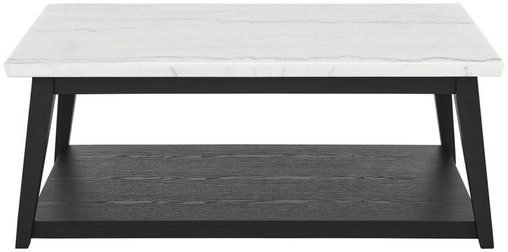 Vida White and Black Rectangular Marble Top Cocktail Table with Casters