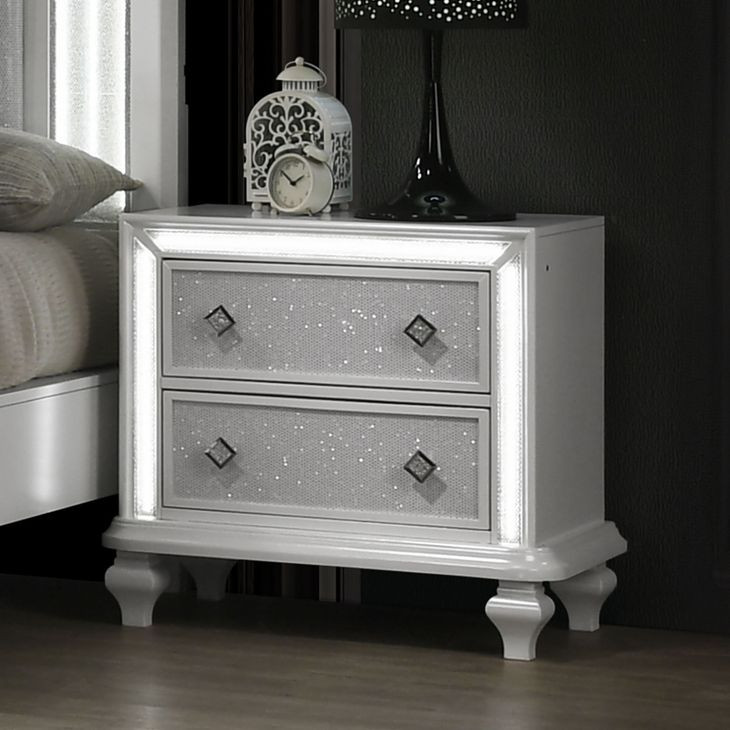 Stardust White 2 Drawer Nightstand with USB Charging and LED