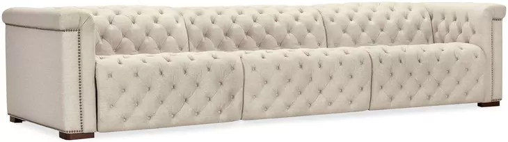 Savion Deux 43" Beige Performance Fabric 3-Seater 126" Sofa with Dual Power Recliners and Triple Power Headrests