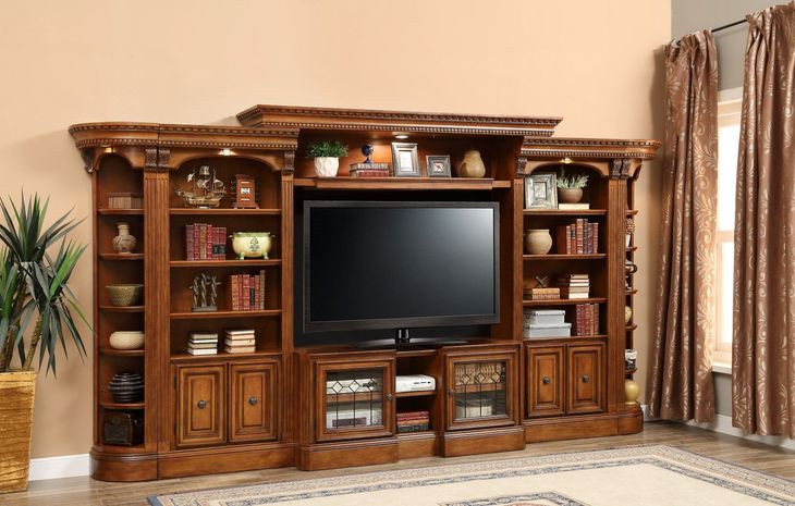 Huntington Antique Vintage Pecan 6 Piece Small Entertainment Wall
