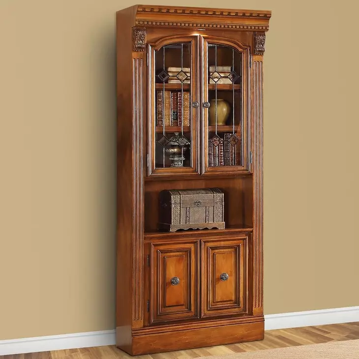 Huntington Antique Vintage Pecan 32" Glass Door Cabinet
