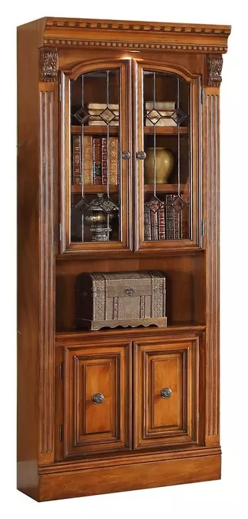 Huntington Antique Vintage Pecan 32" Glass Door Cabinet