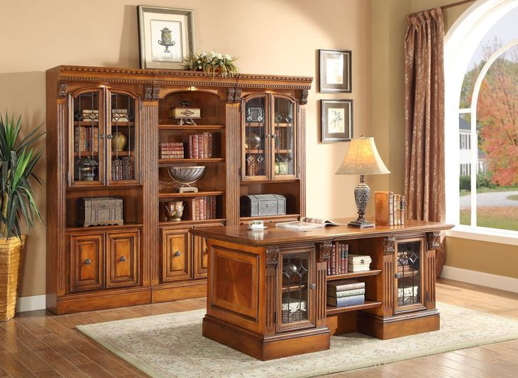 本棚・本収納 Antique Glass Door Cabinet Living Room Huntington Antique Vintage Pecan 32