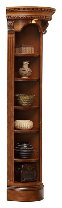 Huntington Antique Vintage Pecan Outside Corner Bookcase